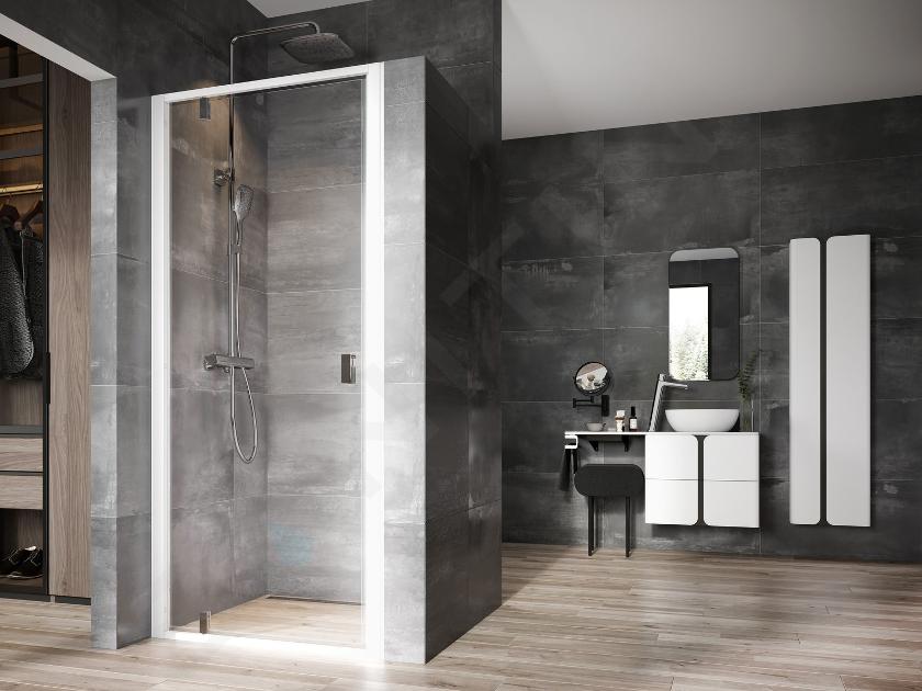 Ravak Nexty - Puerta de ducha pivotante de 80 cm, blanco mate/cristal transparente 03O40E01Z1