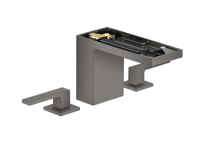 Axor MyEdition - Umyvadlová baterie s výpustí Push-Open, 3-otvorová instalace, EcoSmart, kartáčovaný černý chrom/bez destičky 47072340