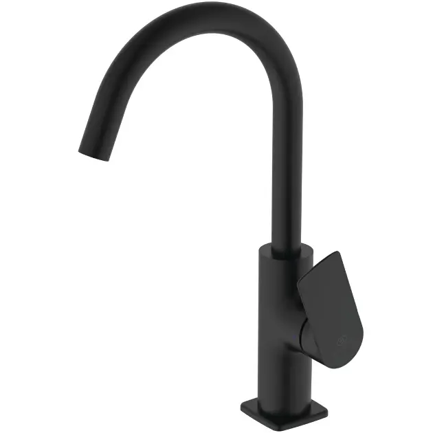 Levně Ideal Standard Ceralife C - Umyvadlová baterie s otočným výtokem a výpustí Click-Clack, hedvábná černá BE054XG
