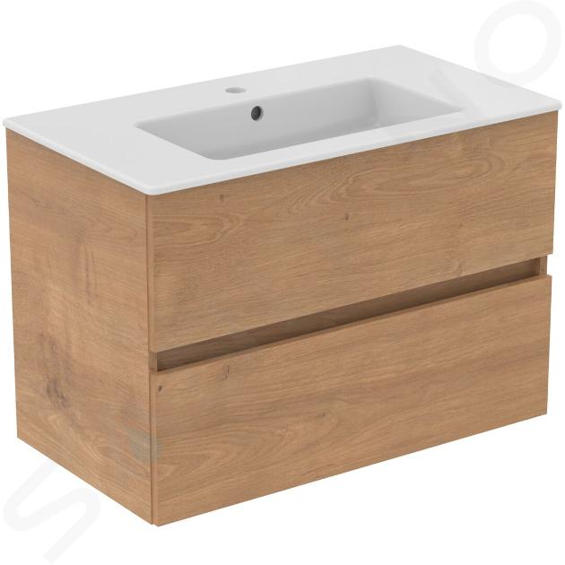 Ideal Standard Eurovit+ - Meuble avec lavabo, 55x80x44 cm, 2 tiroirs, chêne naturel R0574Y8