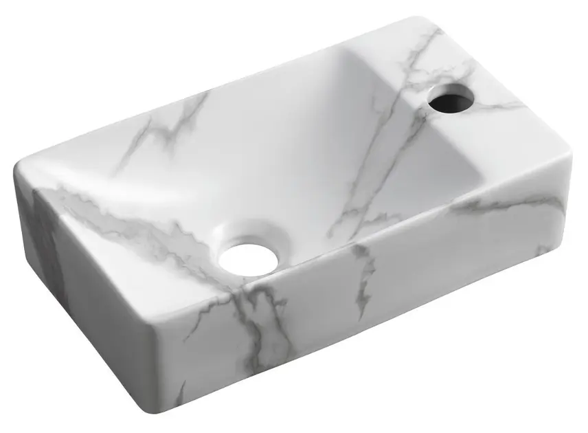 Sapho Small - Мивка Margitha 38x22 см, без преливник, отвор за смесител, Carrara MGT38217