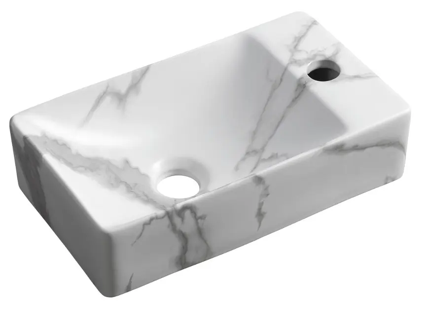E-shop Sapho Small - Umývadielko Margitha 38x22 cm, bez prepadu, otvor na batériu, carrara MGT38217