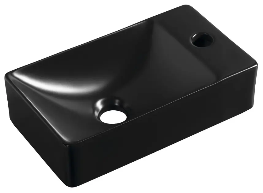 E-shop Sapho Small - Umývadielko Margitha 38x22 cm, bez prepadu, otvor na batériu, matná čierna MGT3822B