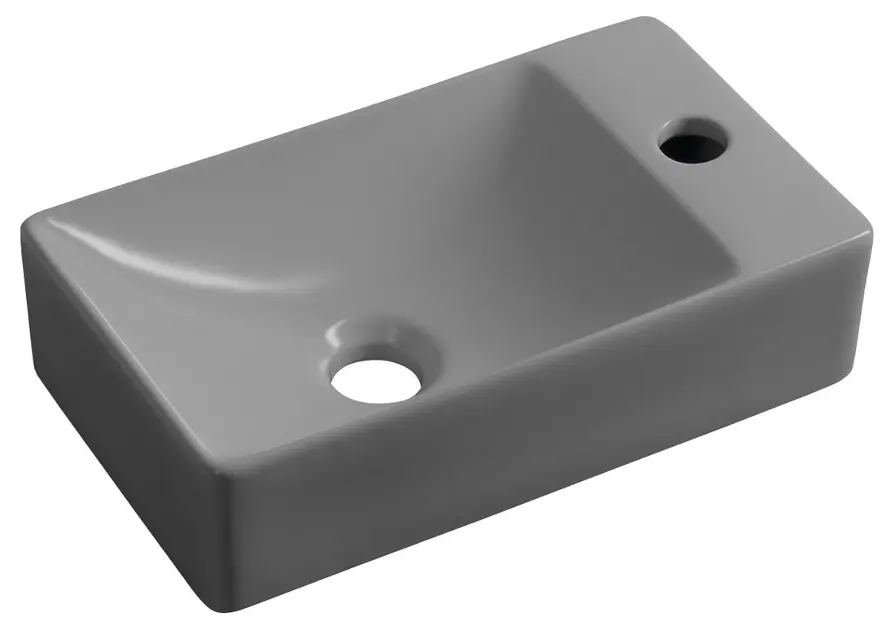 E-shop Sapho Small - Umývadielko Margitha 38x22 cm, bez prepadu, otvor na batériu, sivá MGT3822GR