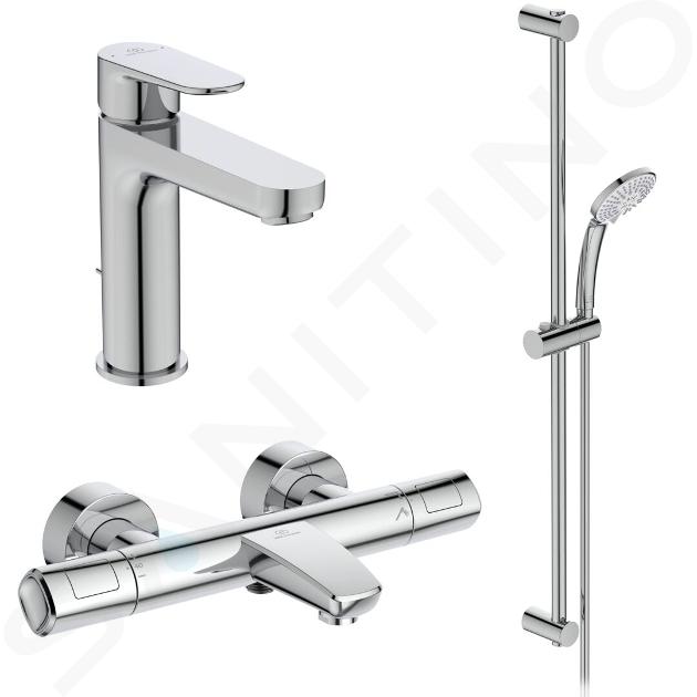 Ideal Standard CeraTherm - Conjunto de ducha con termostato y grifo de lavabo, 3 chorros, cromo BC985AA