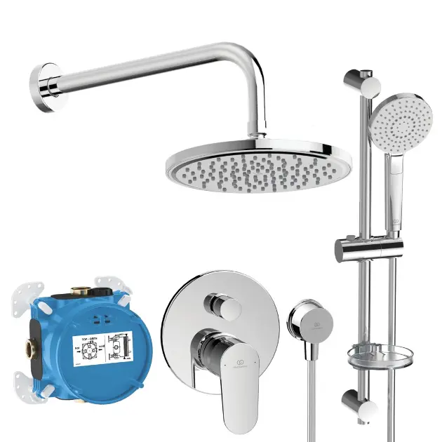 Ideal Standard Cerafine O - Set de douche avec mitigeur encastré, avec corps d’encastrement, 3 jets, diamètre 20 cm, chrome BD190AA
