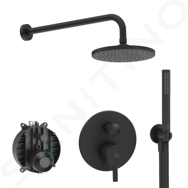 Ideal Standard CeraLine - Doucheset met inbouwmengkraan, met hoofddeel, diameter 20 cm, mat zwart BD192XG