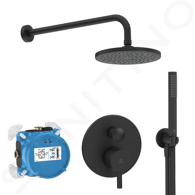 Ideal Standard CeraLine - Sprchový set s baterií pod omítku, s tělesem, průměr 20 cm, matná černá BD193XG
