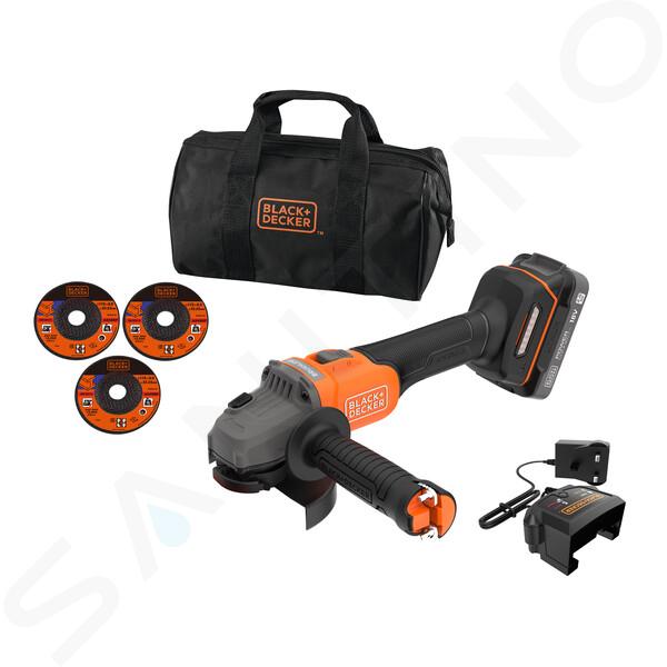 BLACK+DECKER Nářadí - 18V AKU úhlová bruska 115 mm s příslušenstvím, 1x aku 2,0 Ah Li-Ion, nabíječka BCG6L8D1S-QW