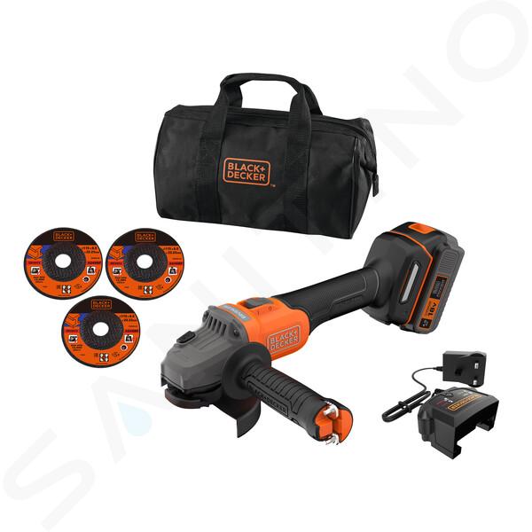 BLACK+DECKER Nářadí - 18V AKU úhlová bruska 115 mm s příslušenstvím, 1x aku 4,0 Ah Li-Ion, nabíječka BCG6L8F1S-QW