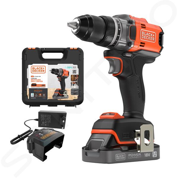 BLACK+DECKER Nářadí - 18V AKU vrtací šroubovák, 1x aku 2,0 Ah Li-Ion, nabíječka BLD682D1XK-QW