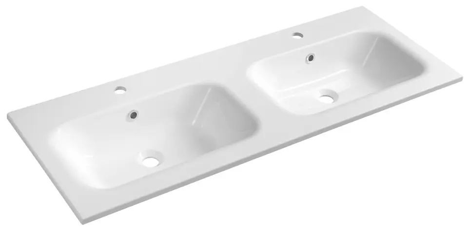 Sapho Sidra - Lavabo doble de 121 x 46 cm, con rebosadero, con 2 orificios para la grifería, blanco SD121