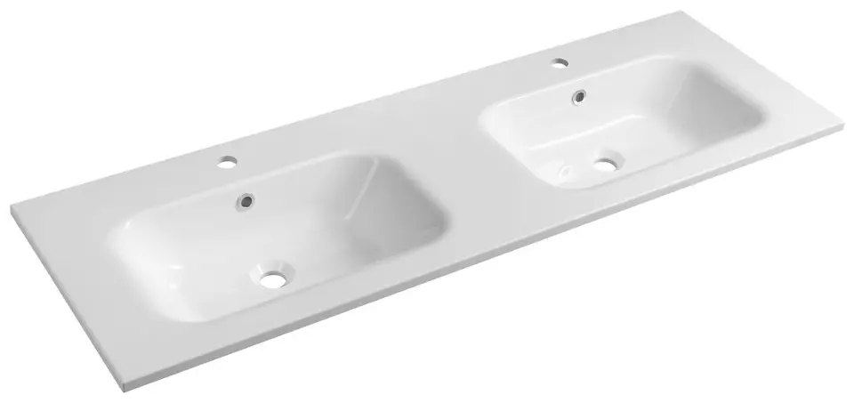 Sapho Sidra - Lavabo doble de 141 x 46 cm, con rebosadero, con 2 orificios para la grifería, blanco SD141