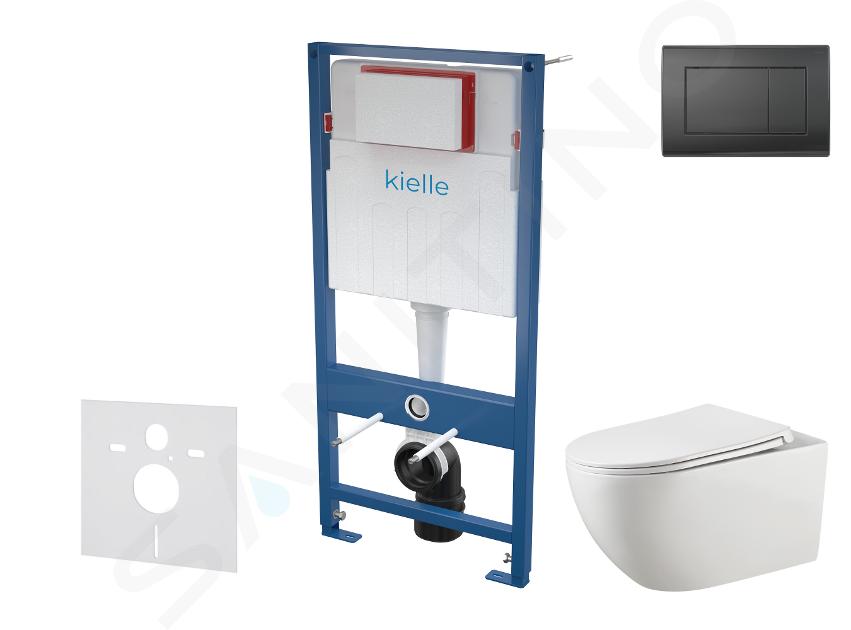 kielle Genesis - Set Vorwandelement, WC Gaia mit Softclose-Sitz und Betätigungsplatte Gemini III, schwarz matt 30505SS50