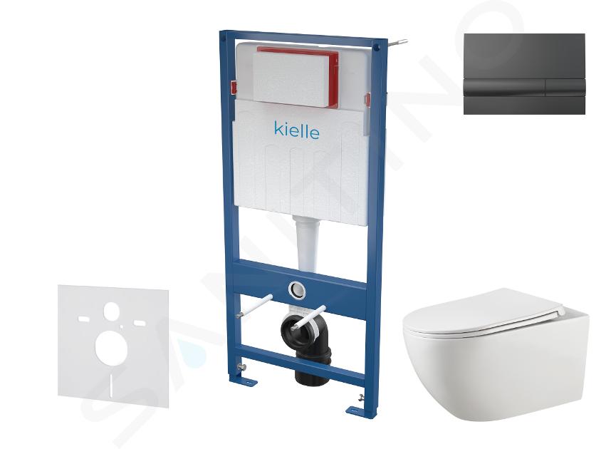kielle Genesis - Set Vorwandelement, WC Gaia mit Softclose-Sitz und Betätigungsplatte Gemini I, schwarz glänzend 30505SS53
