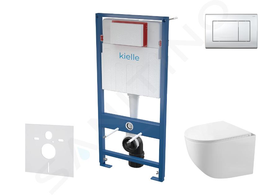 kielle Genesis - Set Vorwandelement, Kompakt-WC Gaia mit Softclose-Sitz und Betätigungsplatte Gemini III, Chrom glänzend 30505SS55