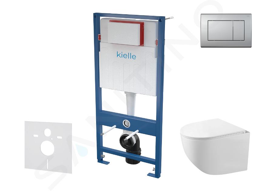 kielle Genesis - Set Vorwandelement, Kompakt-WC Gaia mit Softclose-Sitz und Betätigungsplatte Gemini III, Chrom matt 30505SS56