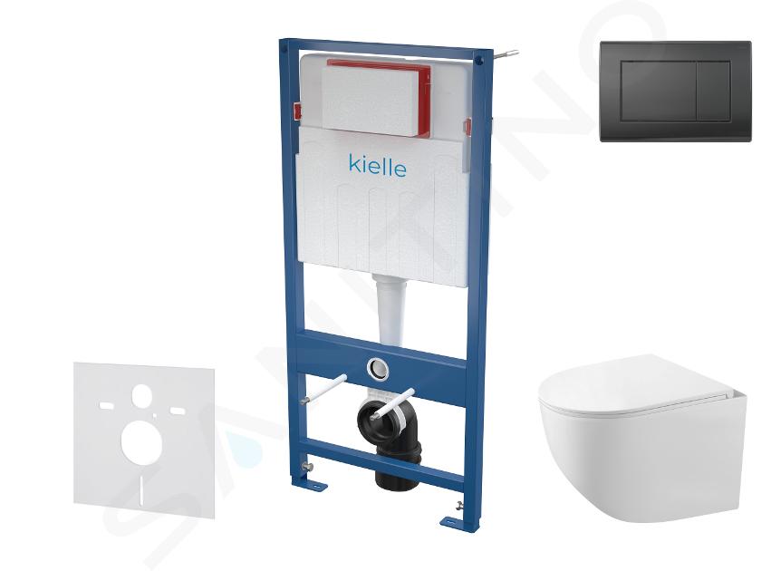 kielle Genesis - Set Vorwandelement, Kompakt-WC Gaia mit Softclose-Sitz und Betätigungsplatte Gemini III, schwarz matt 30505SS57