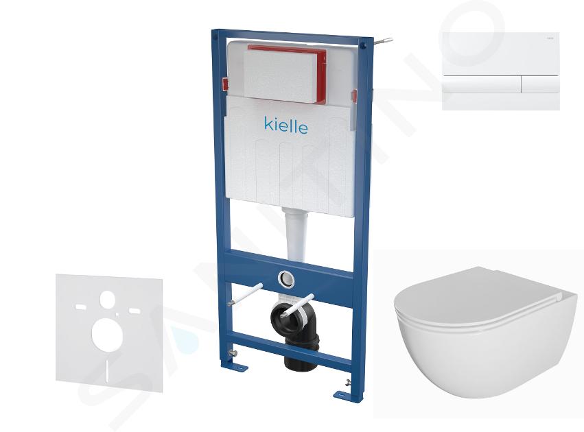 kielle Genesis - Conjunto de instalación empotrada, inodoro Oudee, asiento softclose y pulsador Gemini I, blanco brillante 30505SS73