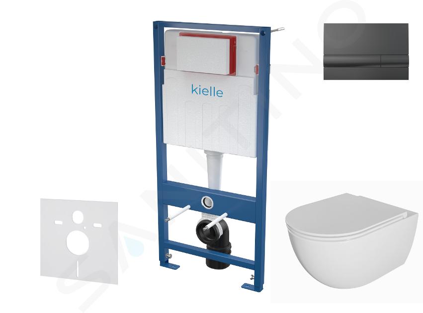 kielle Genesis - Voorwandinbouwset, Oudee toilet, softclose zitting en Gemini I knoppen, glanzend zwart 30505SS74