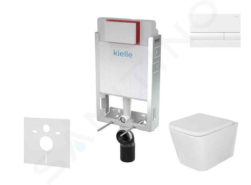 kielle Genesis - Conjunto de instalación empotrada, inodoro Arkas I, asiento softclose y pulsador Gemini I, blanco brillante 30505SZ38