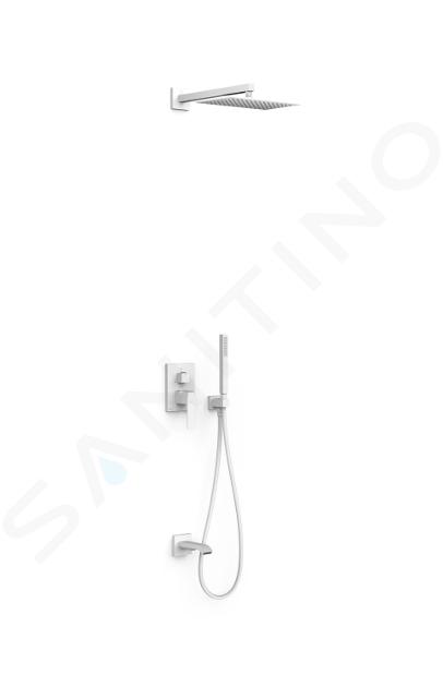 TRES Slim - Sprchový set s vaňovou batériou pod omietku, s telesom, 30x20 cm, matná biela 20227303BM