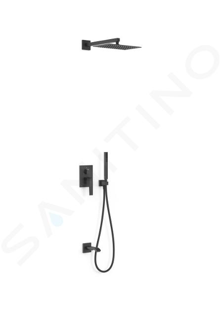TRES Slim - Sprchový set s vaňovou batériou pod omietku, s telesom, 30x20 cm, matná čierna 20227303NM