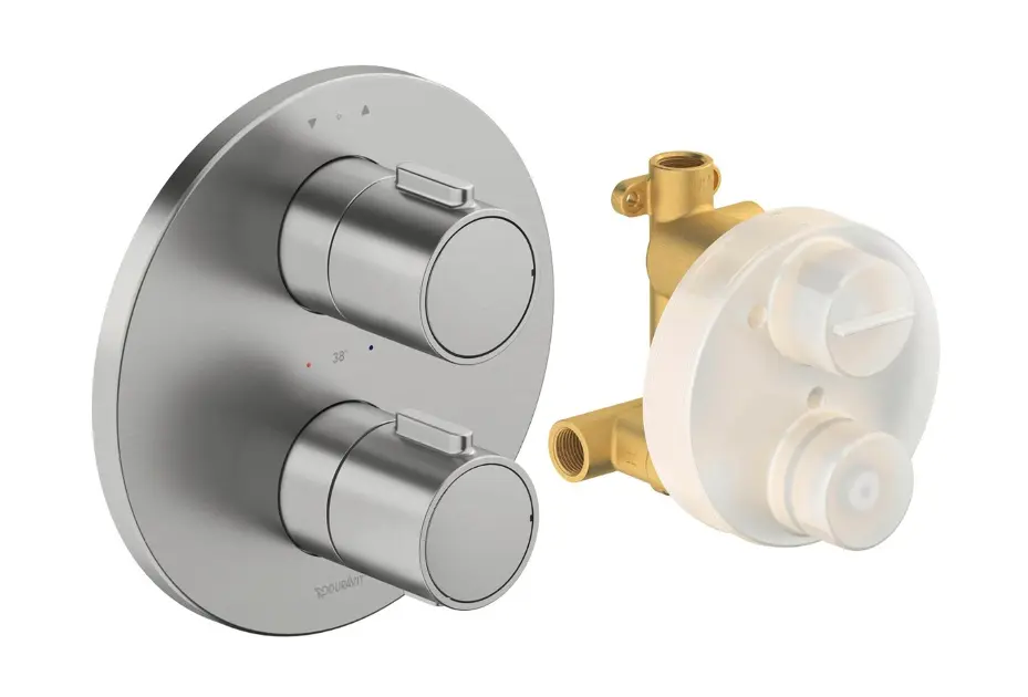 Duravit - Termostatická baterie pod omítku, pro 2 spotřebiče, s tělesem, kartáčovaný nerez TH4200008070