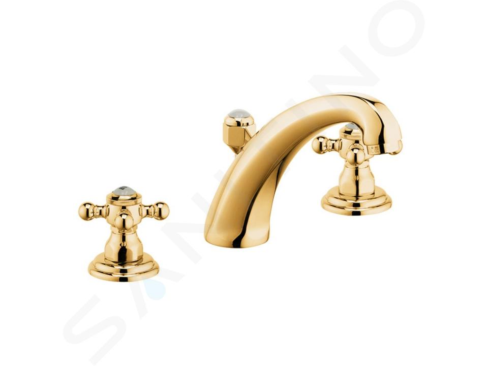 Kludi Adlon - Grifo de lavabo, 3 orificios, con desagüe, oro 510434520