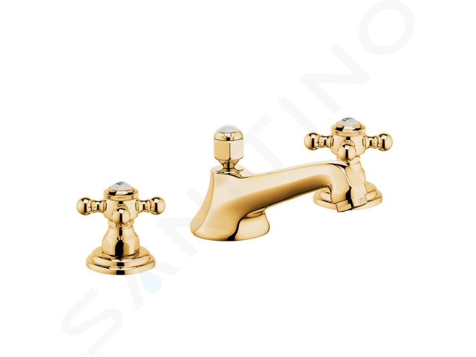 Kludi Adlon - Miscelatore da lavabo, montaggio a 3 fori, con sistema di scarico, color oro 510464520