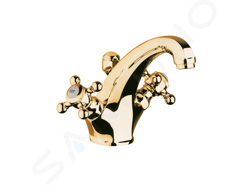 Kludi Adlon - Miscelatore a 2 manopole per lavabo, con sistema di scarico, color oro 510104520