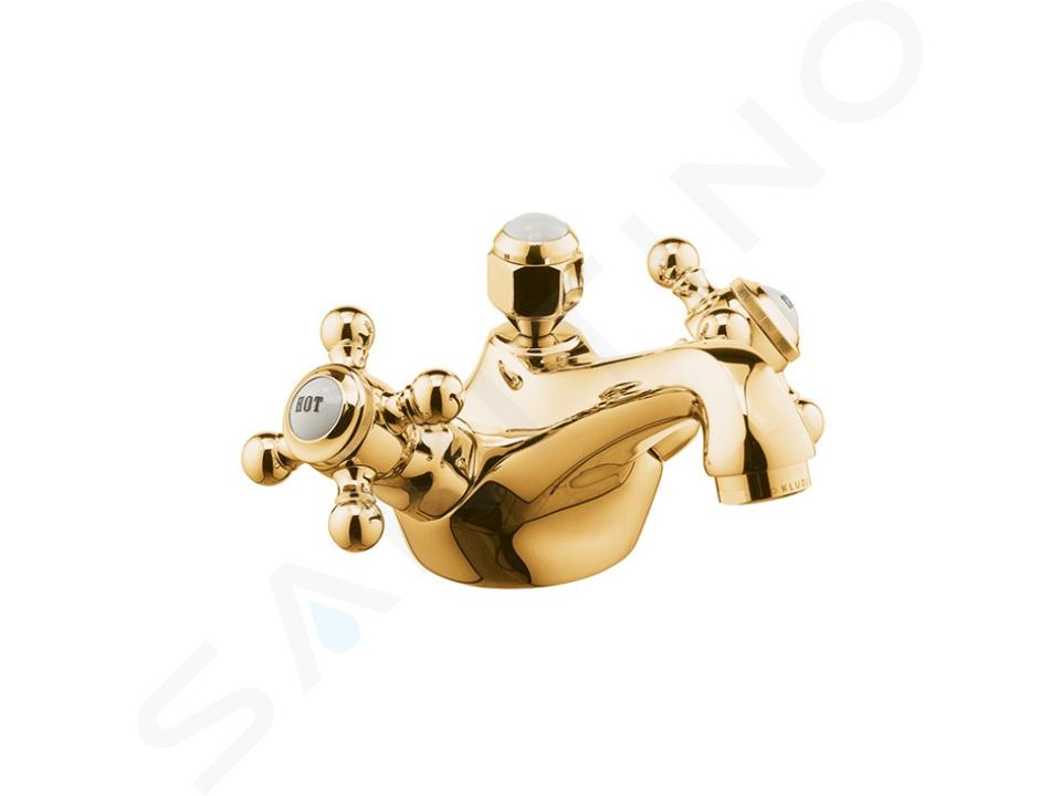 Kludi Adlon - Miscelatore a 2 manopole per lavabo, con sistema di scarico, color oro 510124520