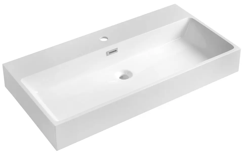 Sapho - Lavabo Aquatic 90x46 cm, con troppopieno, foro per rubinetto, bianco AT090