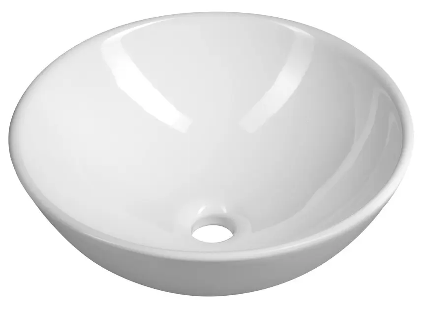 Aqualine - Lavabo sobre encimera, diámetro 40 cm, sin rebosadero, sin orificio para grifo, blanco 40155