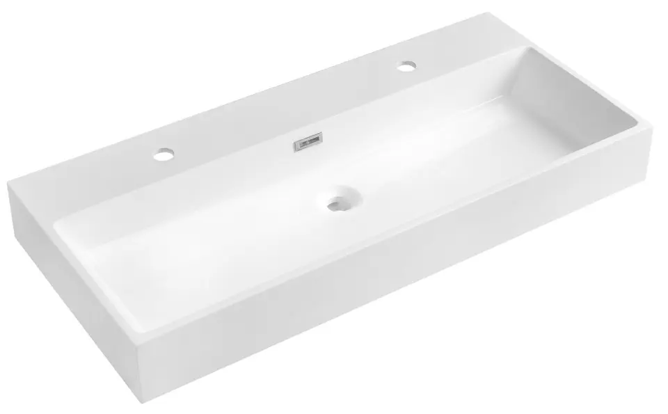 Sapho - Lavabo doble Aquatic, 100 x 46 cm, con rebosadero, con 2 orificios para la grifería, blanco AT100-2