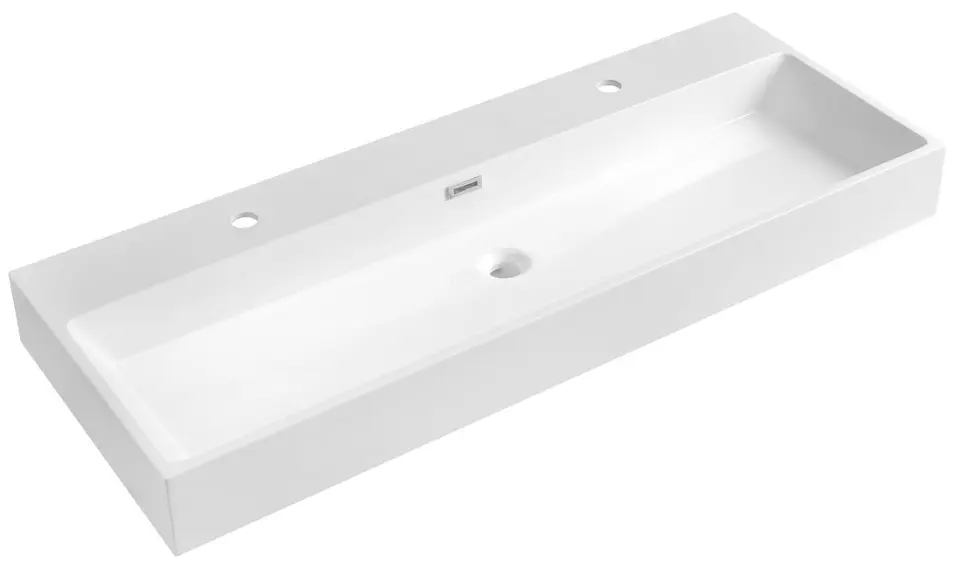 Sapho - Lavabo doble Aquatic, 120 x 46 cm, con rebosadero, con 2 orificios para grifo, blanco AT120-2