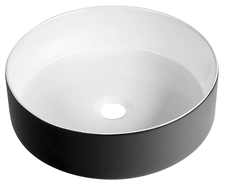 E-shop Sapho - Umývadlo na dosku Fiastra, priemer 40 cm, bez prepadu, bez otvoru na batériu, biela/matná čierna FT801B