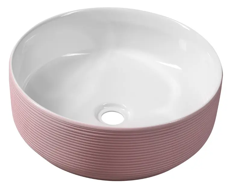 E-shop Sapho - Umývadlo na dosku Ardea, priemer 41 cm, bez prepadu, bez otvoru na batériu, biela/ružová AR041