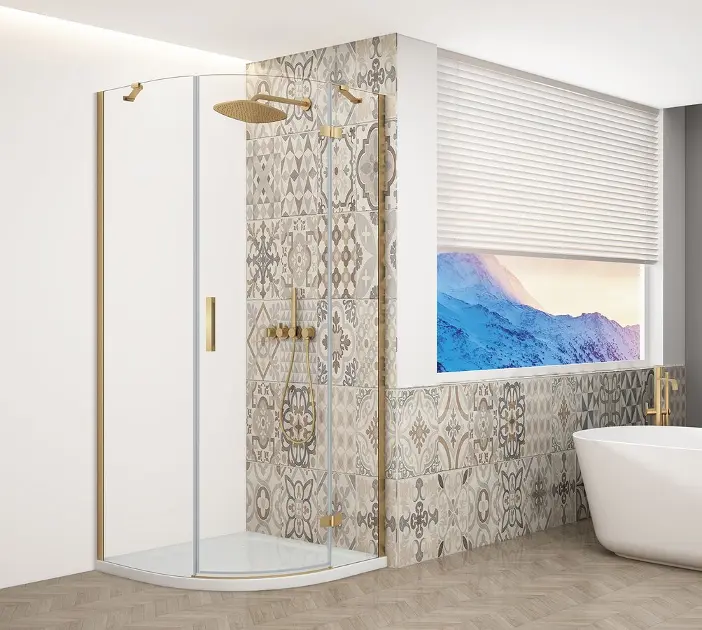 Levně Gelco Trinity - Sprchový kout čtvrtkruhový 90x90 cm, pravé, čiré sklo/zlatá GT6590CR-G