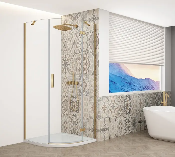 Gelco Trinity - Четвърткръгла душ кабина 90x90 см, дясна, прозрачно стъкло/златисто GT6590CR-G
