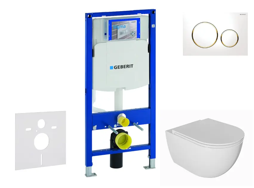 Geberit Duofix - Set predstenovej inštalácie, klozetu Oudee a dosky softclose, tlačidlo Sigma20, biela/pozlátená SANI11CA3133