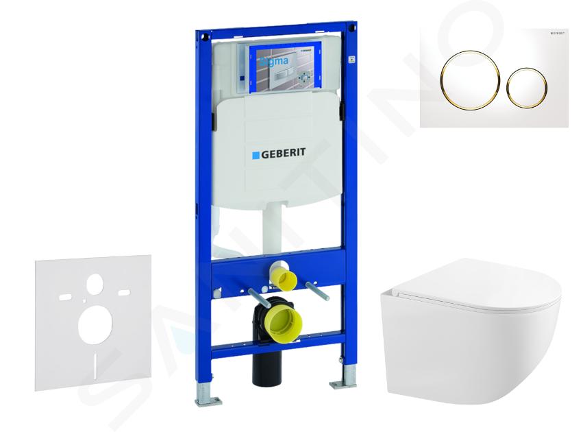 Geberit Duofix - Conjunto de instalación empotrada, inodoro compacto Gaia con asiento softclose, pulsador Sigma20, blanco/dorado SANI11CA3147