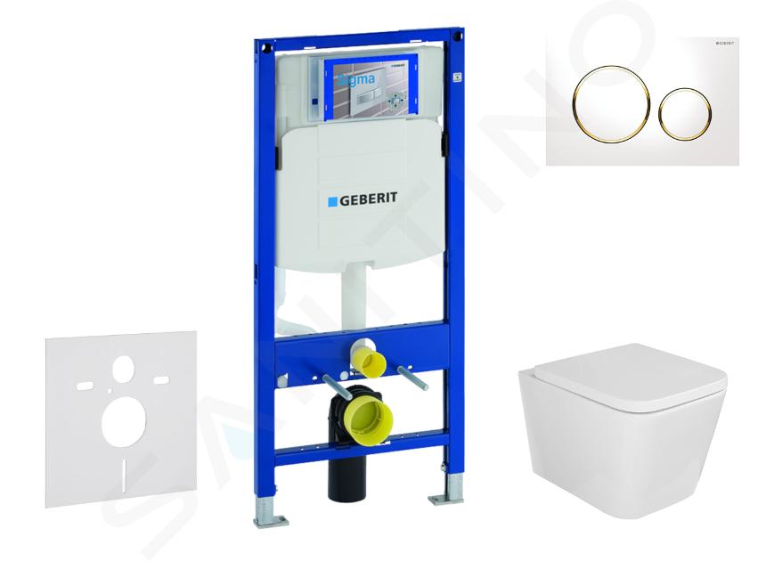 Geberit Duofix - Set pentru montare încastrată, toaletă Arkas I și capac softclose, clapetă Sigma20, alb/auriu SANI11CA3154