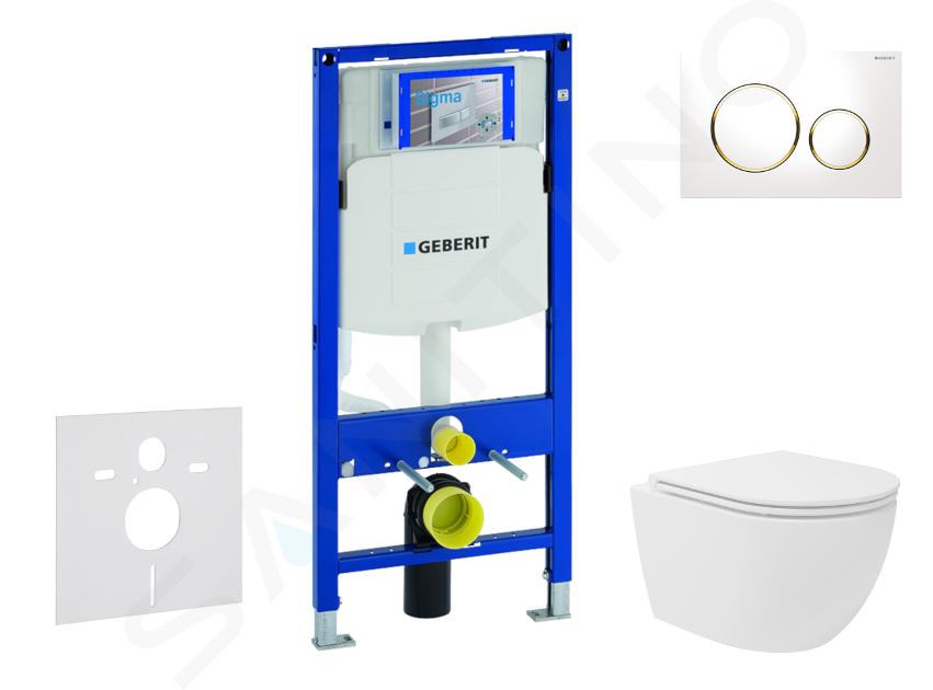 Geberit Duofix - Conjunto de instalación empotrada, inodoro compacto Oudee Vortex y asiento softclose, pulsador Sigma20, blanco/dorado SANI11CA3165