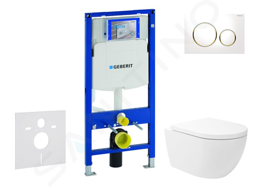 Geberit Duofix - Conjunto de instalación empotrada, inodoro Oudee Vortex y asiento softclose,pulsador Sigma20, blanco/dorado SANI11CA3176