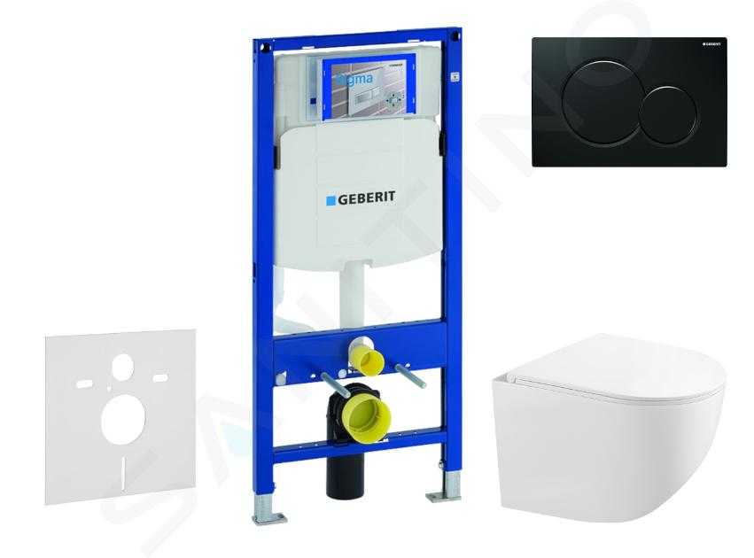 Geberit Duofix - Set voor voorwandinstallatie, compacte Gaia toilet met softclose zitting, Sigma01 bedieningsplaat, zwart SANI11CA5117