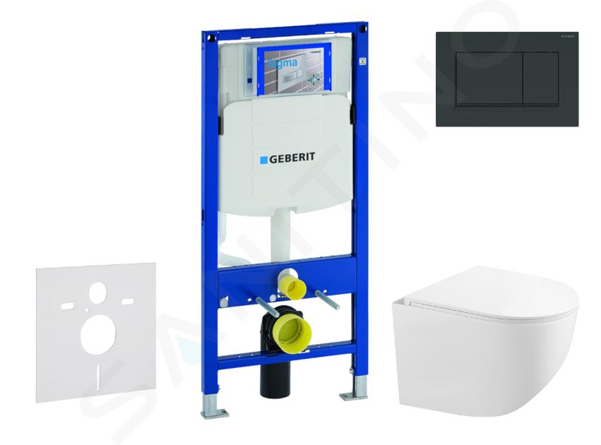 Geberit Duofix - Voorwand montageset, compacte toilet Gaia en softclose zitting, knop Sigma30, zwart glans/zwart mat SANI11CA5120