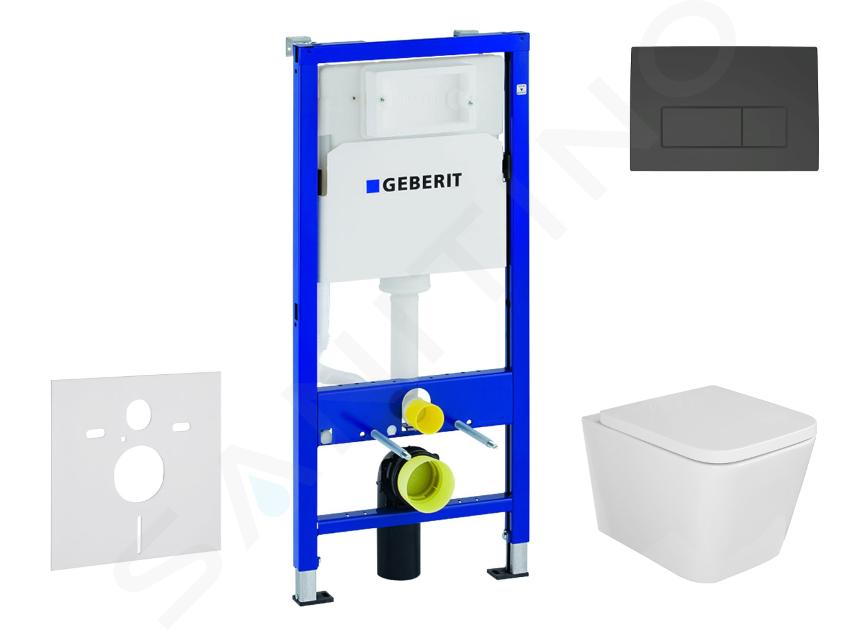 Geberit Duofix - Előfali szerelő készlet, Arkas I WC és softclose ülőke, Delta50 vezérlőgomb, matt fekete SANI11CA5127