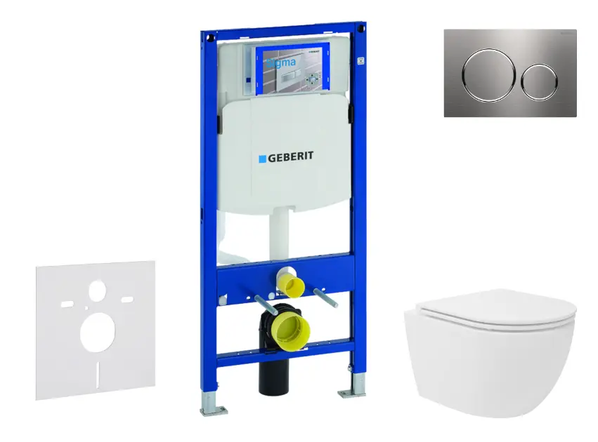 Geberit Duofix - Set predstenovej inštalácie, kompaktného klozetu Oudee Vortex a dosky softclose, tlačidlo Sigma20, nerezová SANI11CA6106
