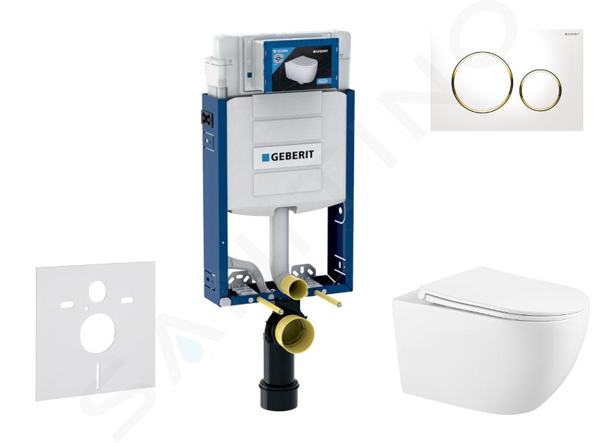 Geberit Kombifix - Set voorwandinstallatie, Gaia toilet en softclose zitting, Sigma20 bedieningsplaat, wit/verguld SANI15CA3125